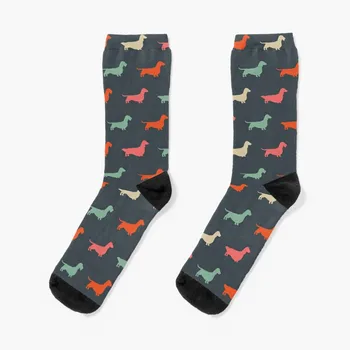 Рисунок с силуэтами такс | Разноцветные носки для длинношерстных, жесткошерстных и гладкошерстных собак-сосисок essential womens socks